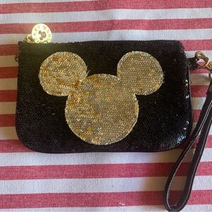 Disney Patks Black and Gold Sequin Mickey Mouse Wristlet